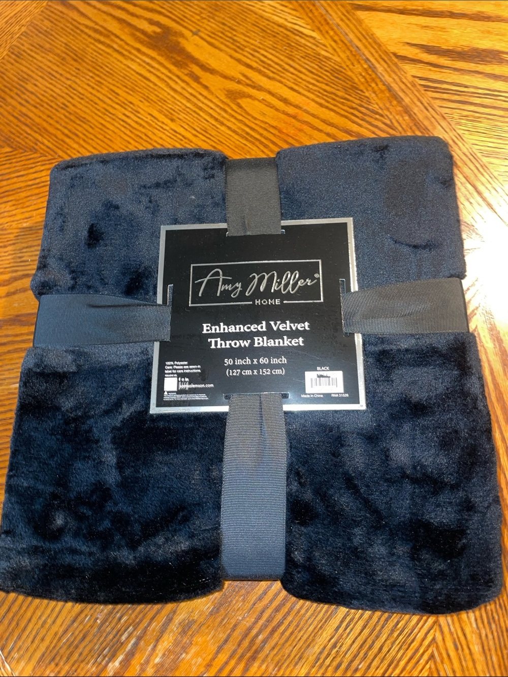 Amy Miller Home Enhanced Velvet Throw Blanket 50" x 60", Black